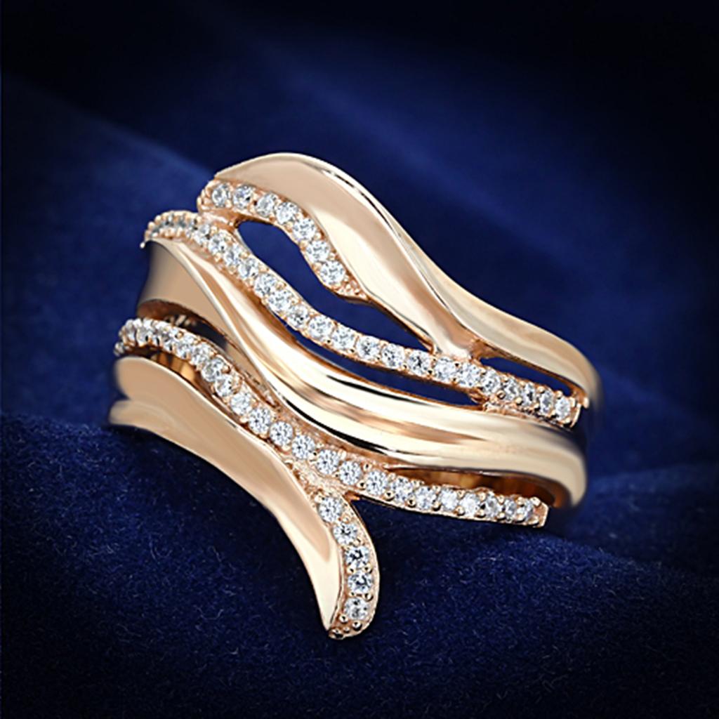 JCE168 Rose Gold 925 Sterling Silver Ring with AAA Grade CZ  in Clear