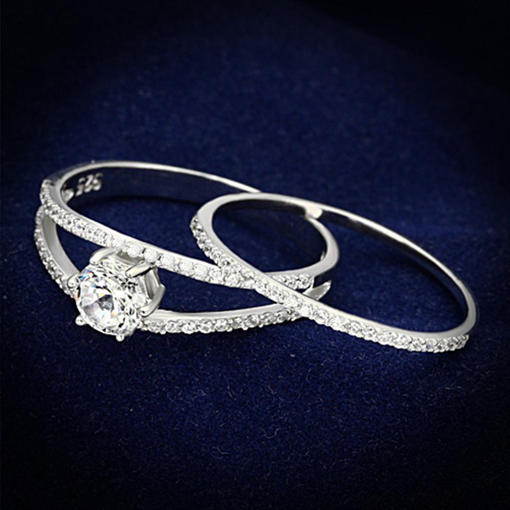 JCE172 Rhodium 925 Sterling Silver Ring with AAA Grade CZ  in Clear