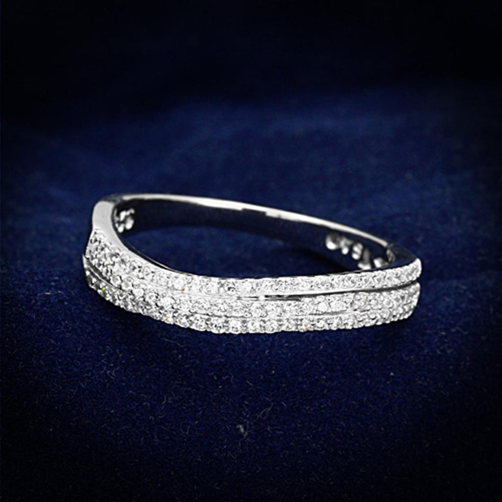 JCE173 Rhodium 925 Sterling Silver Ring with AAA Grade CZ  in Clear