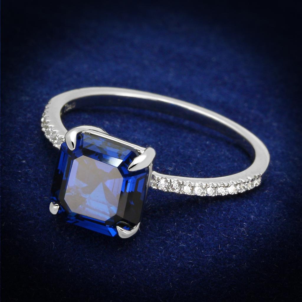 JCE177 Rhodium 925 Sterling Silver Ring with Synthetic Spinel in London Blue