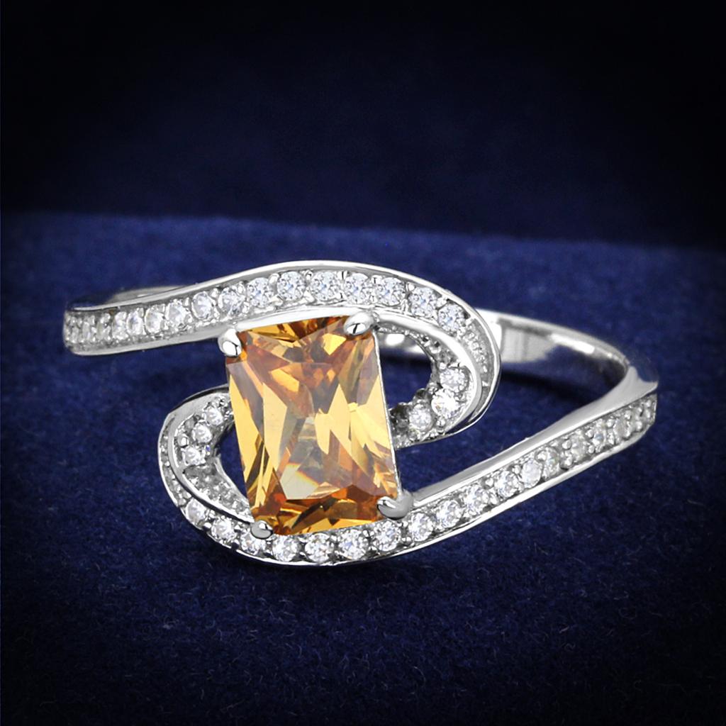 JCE183 Rhodium 925 Sterling Silver Ring with AAA Grade CZ  in Champagne