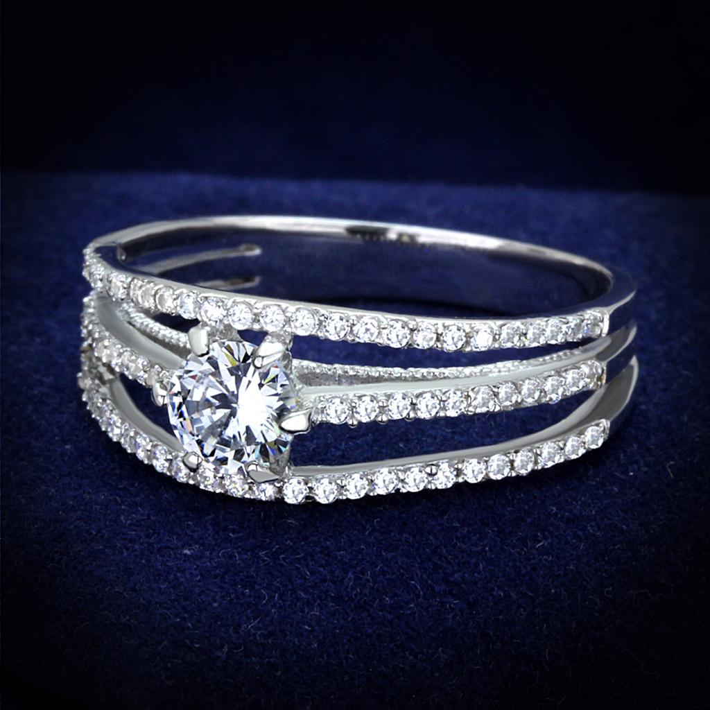 JCE185 Rhodium 925 Sterling Silver Ring with AAA Grade CZ  in Clear
