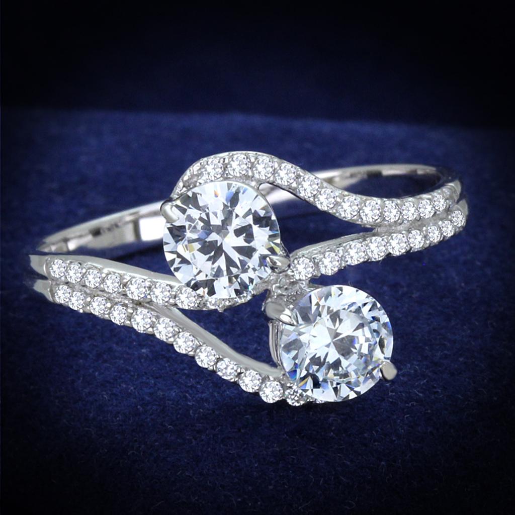 JCE187 Rhodium 925 Sterling Silver Ring with AAA Grade CZ  in Clear