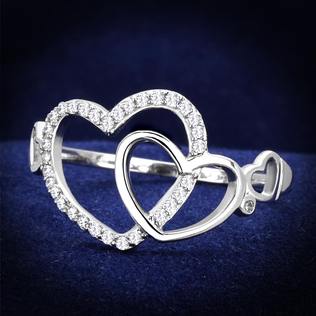 JCE193 Rhodium 925 Sterling Silver Ring with AAA Grade CZ  in Clear