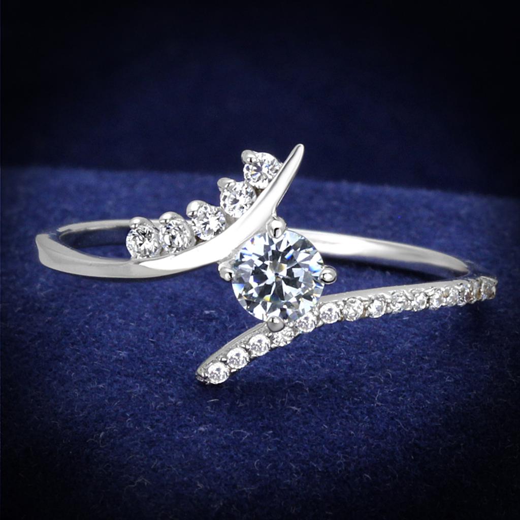 JCE199 Rhodium 925 Sterling Silver Ring with AAA Grade CZ  in Clear