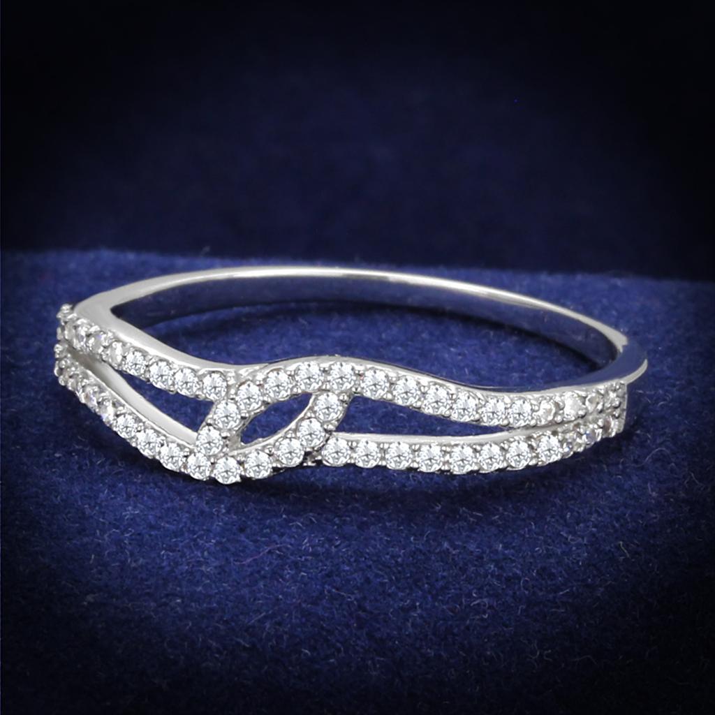 JCE202 Rhodium 925 Sterling Silver Ring with AAA Grade CZ  in Clear