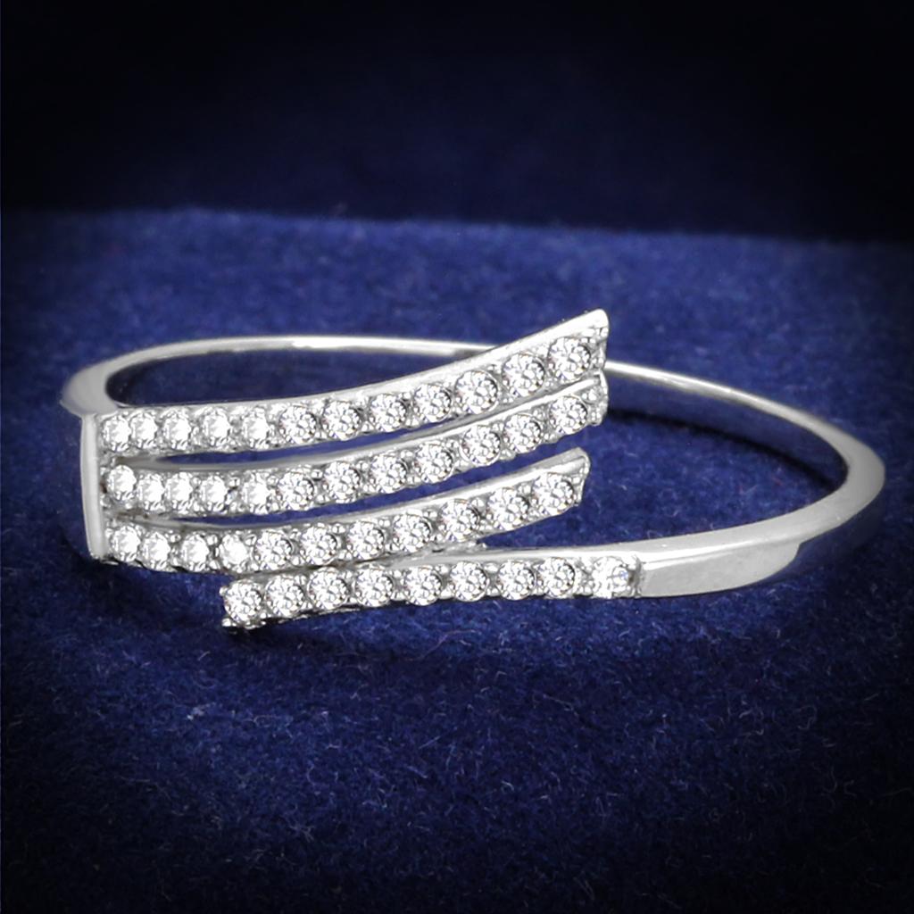 JCE203 Rhodium 925 Sterling Silver Ring with AAA Grade CZ  in Clear