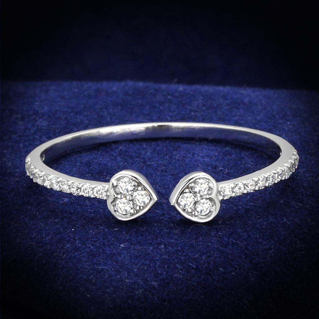 JCE205 Rhodium 925 Sterling Silver Ring with AAA Grade CZ  in Clear