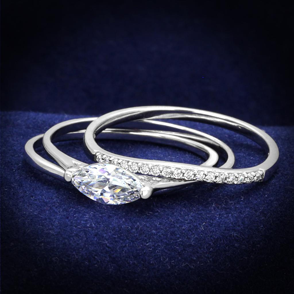JCE208 Rhodium 925 Sterling Silver Ring with AAA Grade CZ  in Clear