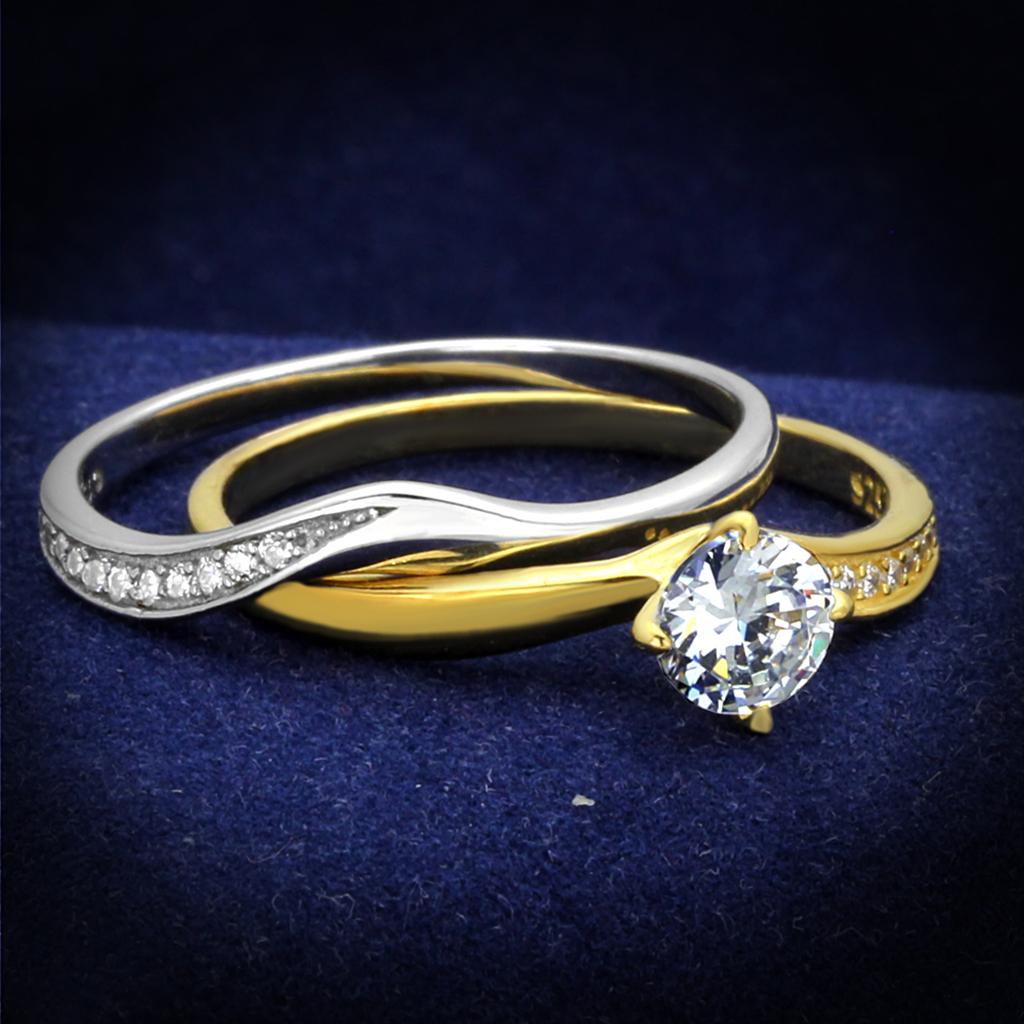 JCE210 Gold+Rhodium 925 Sterling Silver Ring with AAA Grade CZ  in Clear