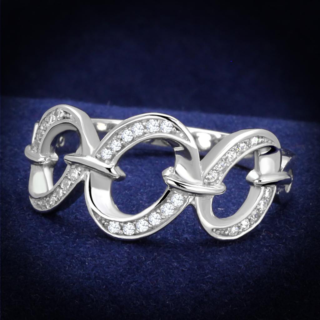 JCE212 Rhodium 925 Sterling Silver Ring with AAA Grade CZ  in Clear