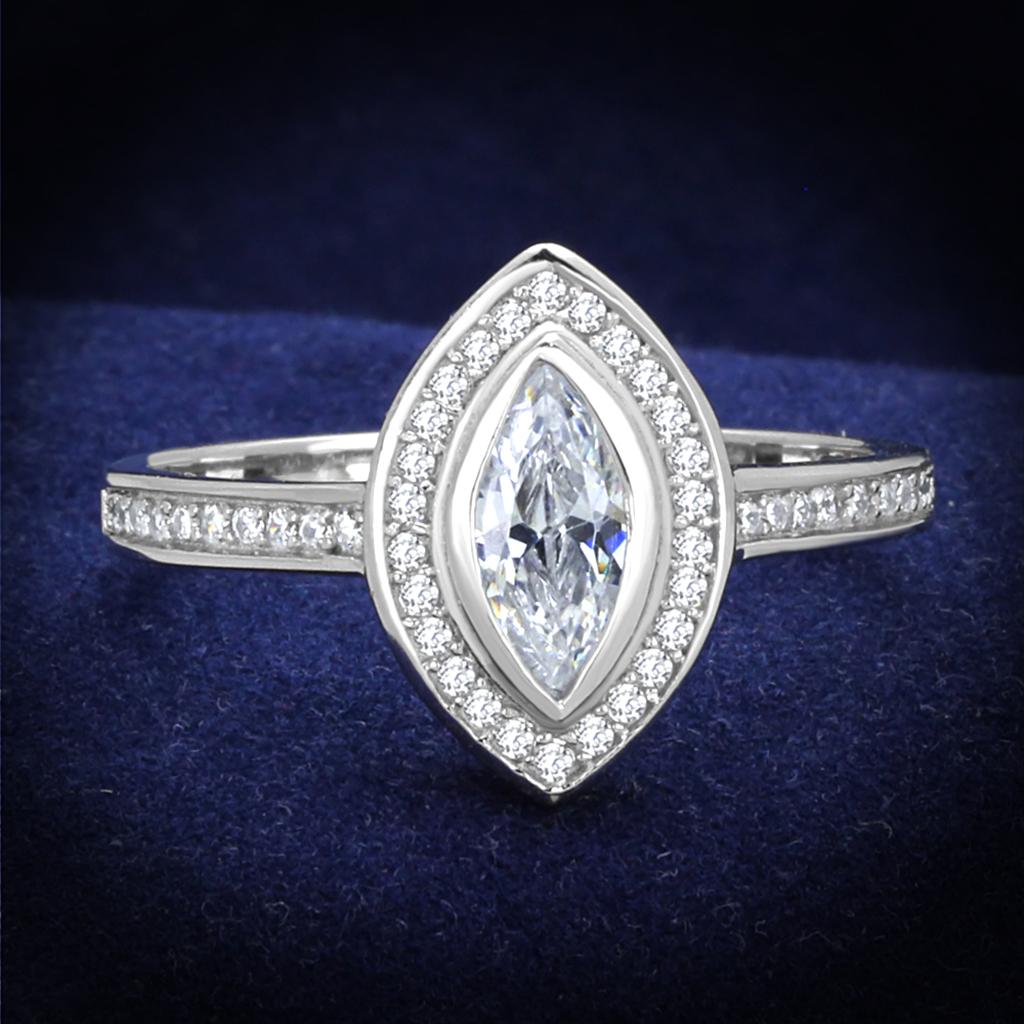 JCE213 Rhodium 925 Sterling Silver Ring with AAA Grade CZ  in Clear
