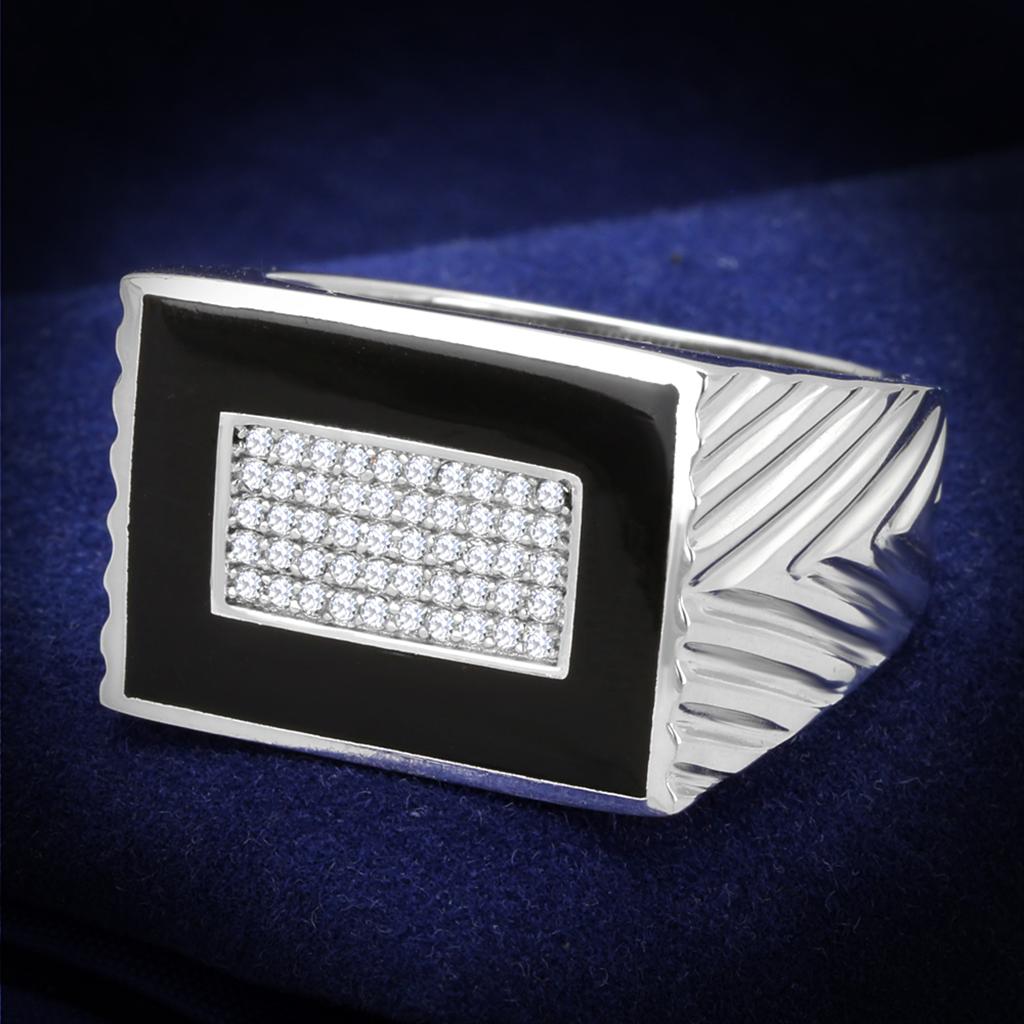 JCE220 Rhodium 925 Sterling Silver Ring with AAA Grade CZ  in Clear