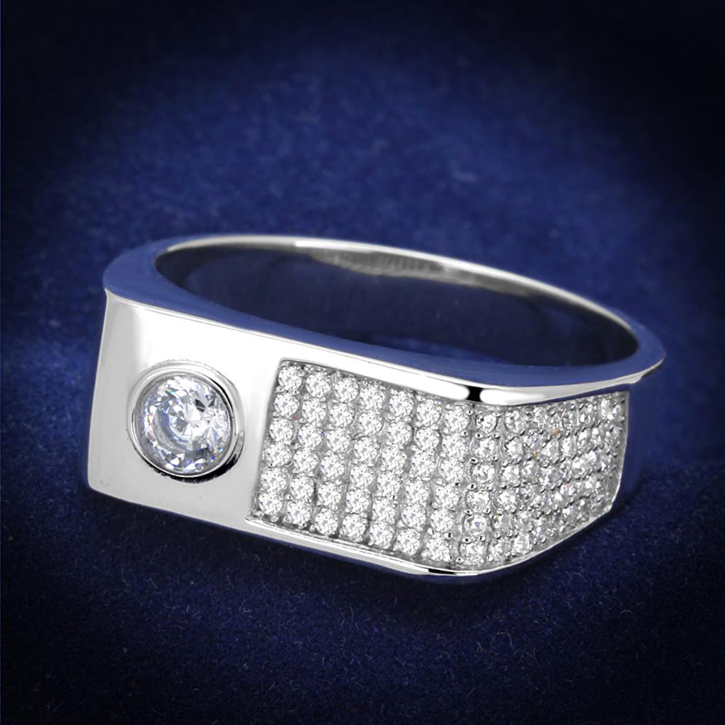 JCE239 Rhodium 925 Sterling Silver Ring with AAA Grade CZ  in Clear