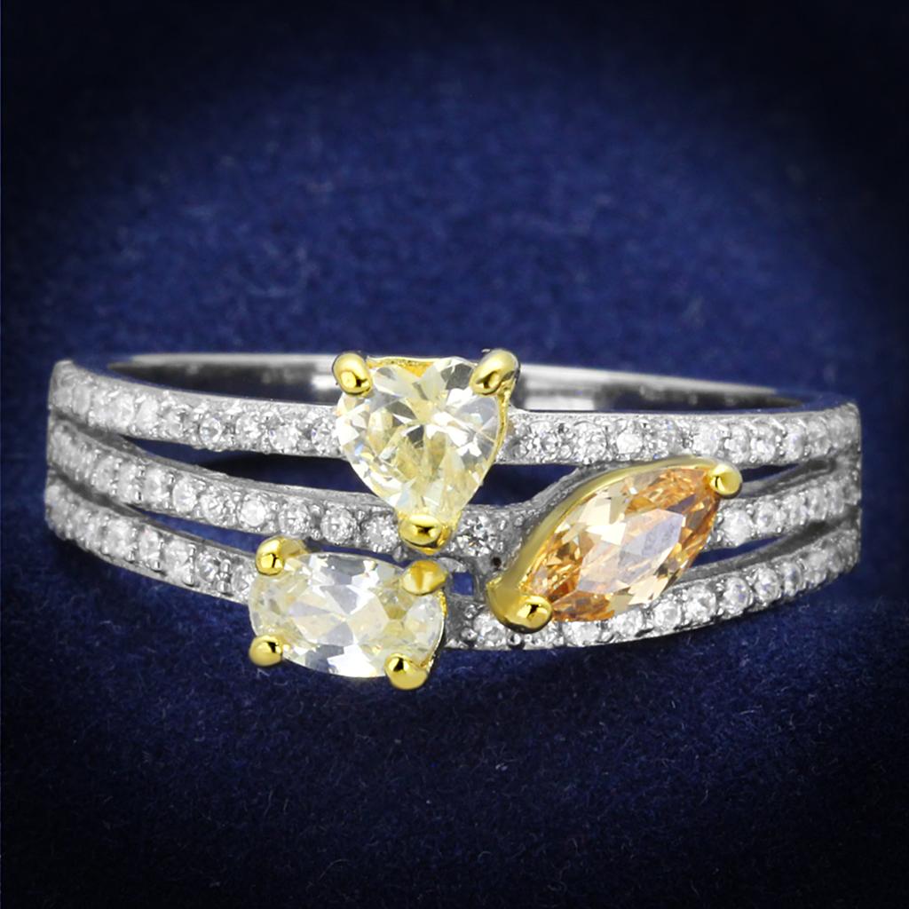 JCE250 Reverse Two-Tone 925 Sterling Silver Ring with AAA Grade CZ  in Multi Color