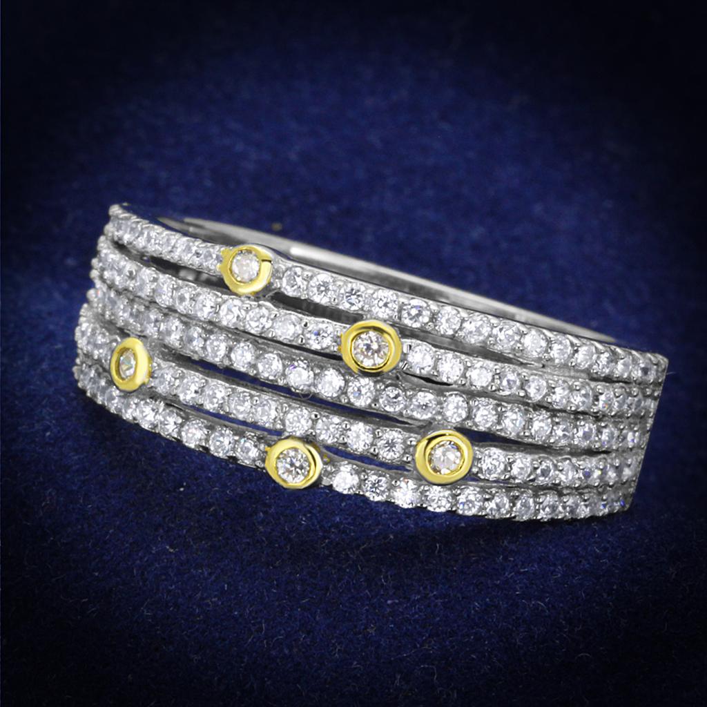 JCE251 Reverse Two-Tone 925 Sterling Silver Ring with AAA Grade CZ  in Clear