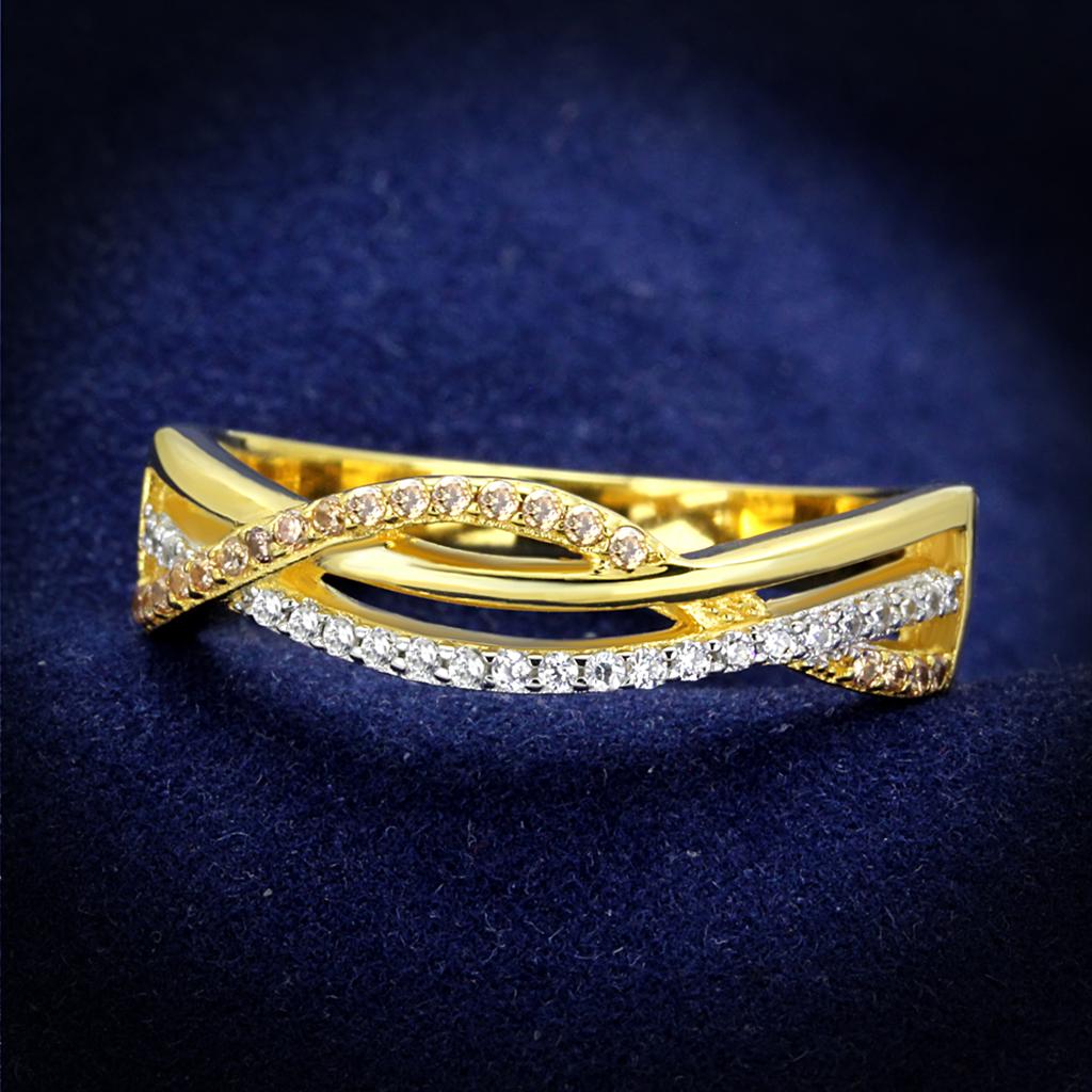 JCE252 Gold+Rhodium 925 Sterling Silver Ring with AAA Grade CZ  in Champagne