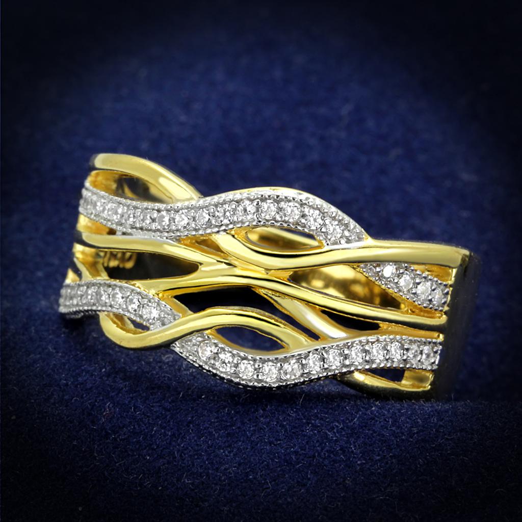 JCE253 Gold+Rhodium 925 Sterling Silver Ring with AAA Grade CZ  in Clear
