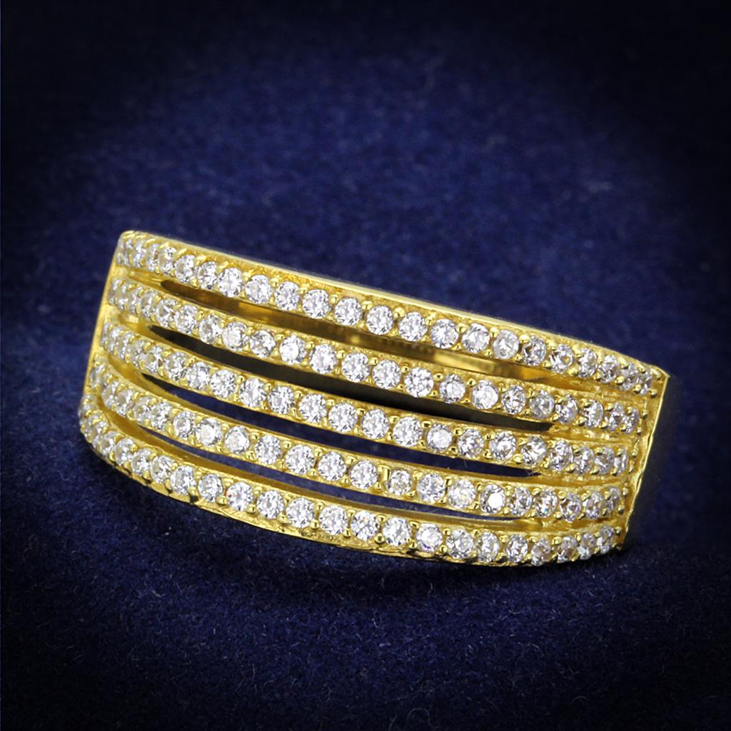 JCE254 Gold 925 Sterling Silver Ring with AAA Grade CZ  in Clear