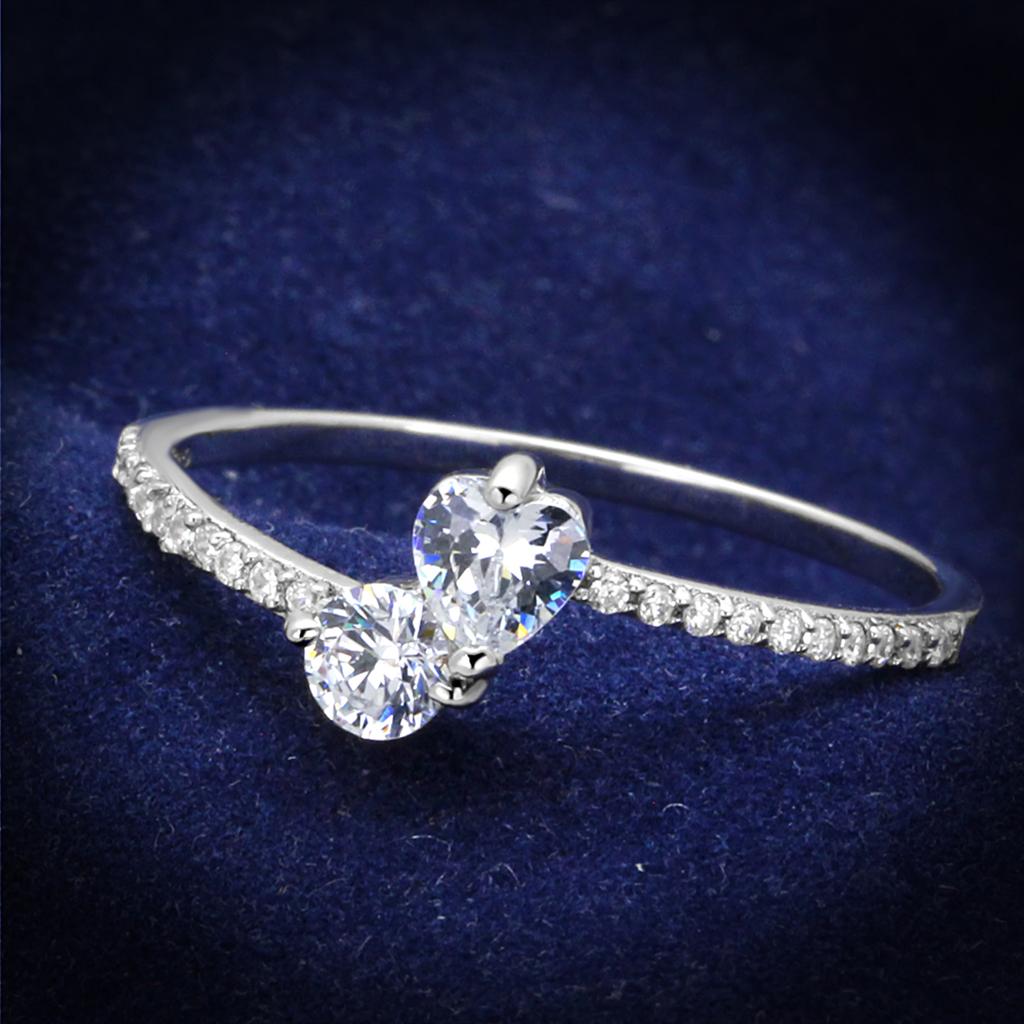 JCE258 Rhodium 925 Sterling Silver Ring with AAA Grade CZ  in Clear