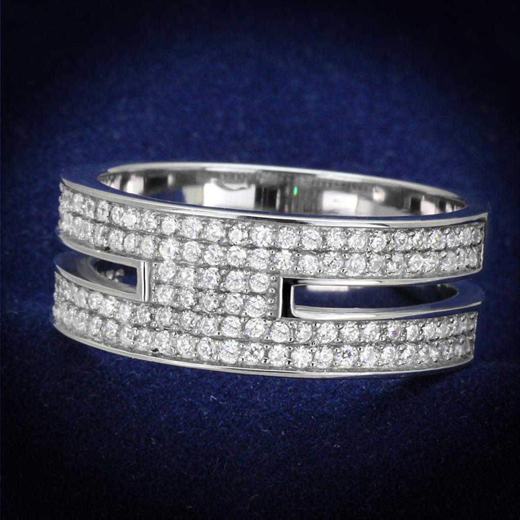 JCE273 Rhodium 925 Sterling Silver Ring with AAA Grade CZ  in Clear