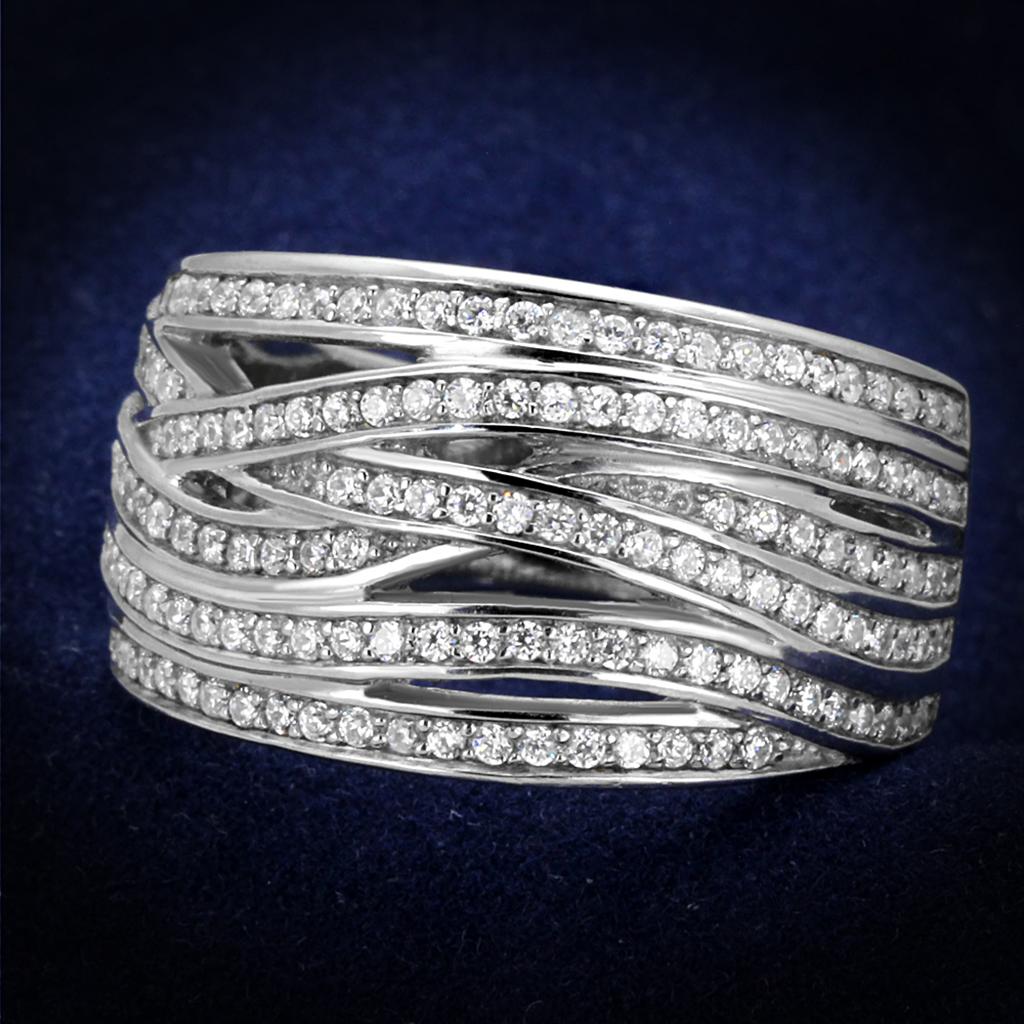 JCE274 Rhodium 925 Sterling Silver Ring with AAA Grade CZ  in Clear