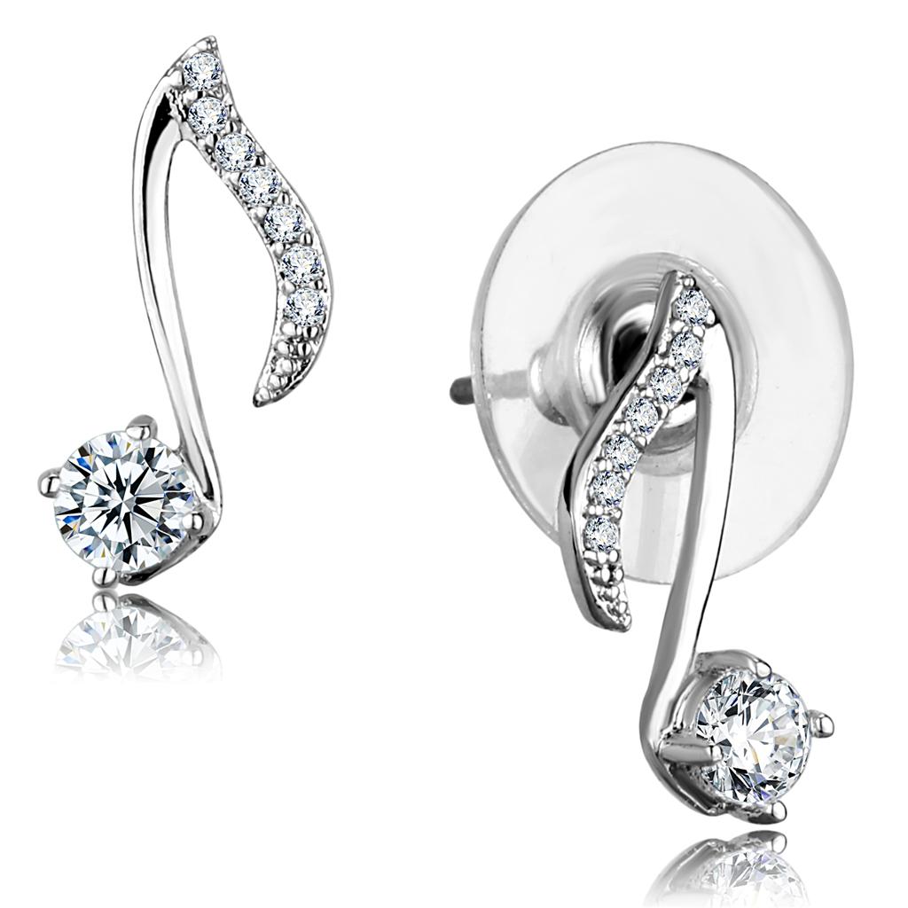 JCE284 Rhodium 925 Sterling Silver Earrings with AAA Grade CZ  in Clear
