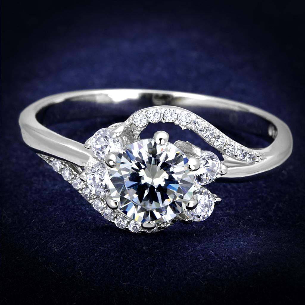 JCE305 Rhodium 925 Sterling Silver Ring with AAA Grade CZ  in Clear