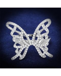 JCE330 Rhodium 925 Sterling Silver Ring with AAA Grade CZ  in Clear