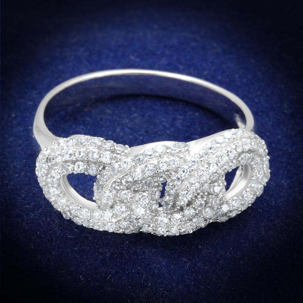 JCE334 Rhodium 925 Sterling Silver Ring with AAA Grade CZ  in Clear