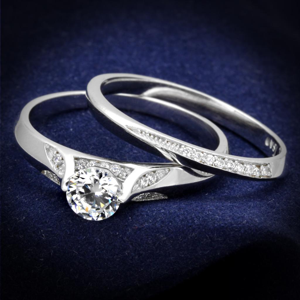 JCE348 Rhodium 925 Sterling Silver Ring with AAA Grade CZ  in Clear
