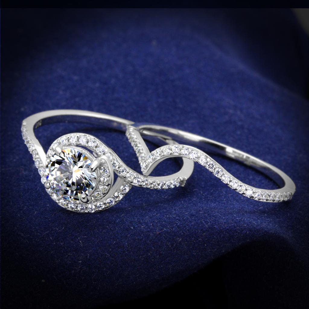 JCE351 Rhodium 925 Sterling Silver Ring with AAA Grade CZ  in Clear
