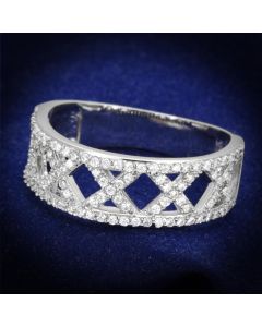 JCE354 Rhodium 925 Sterling Silver Ring with AAA Grade CZ  in Clear