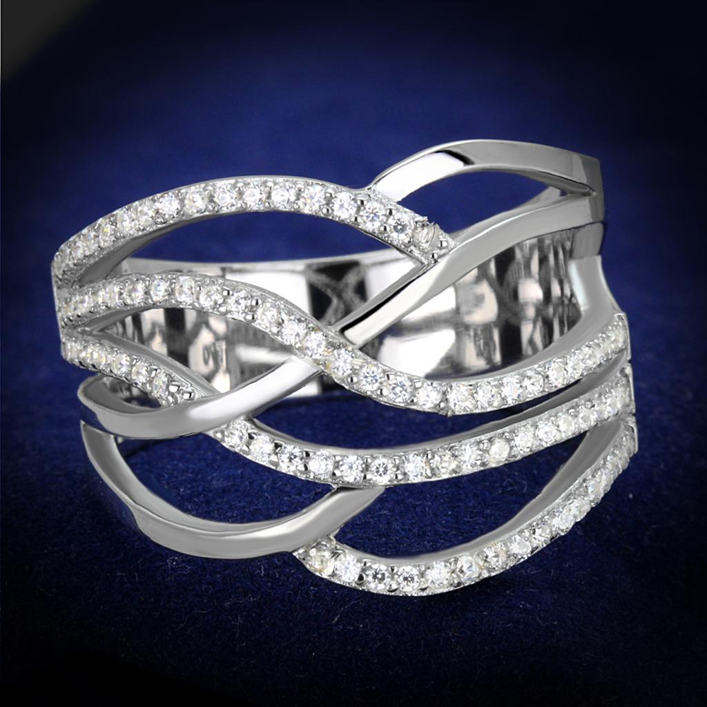 JCE357 Rhodium 925 Sterling Silver Ring with AAA Grade CZ  in Clear