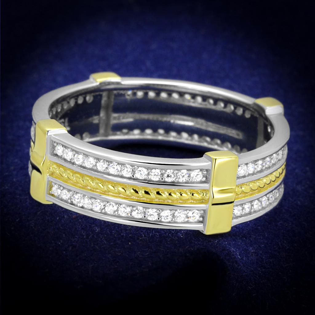 JCE384 Reverse Two-Tone 925 Sterling Silver Ring with AAA Grade CZ  in Clear