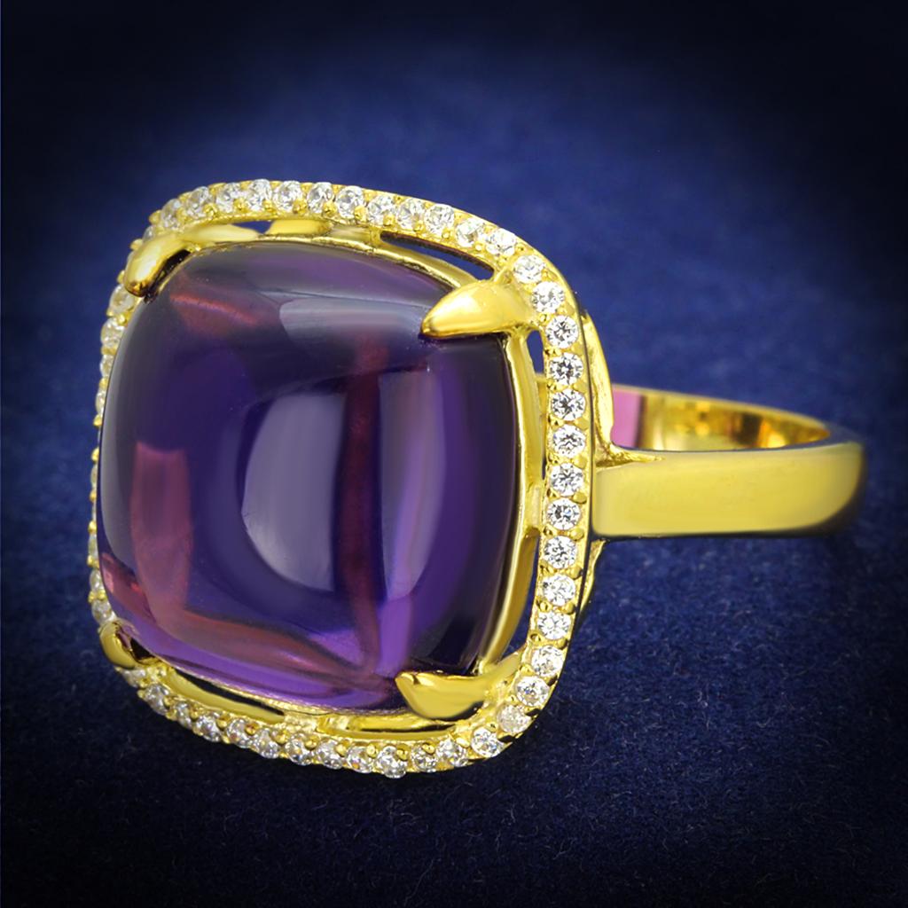 JCE392 Gold 925 Sterling Silver Ring with Synthetic Synthetic Glass in Amethyst