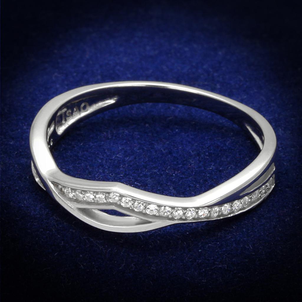 JCE471 Rhodium 925 Sterling Silver Ring with AAA Grade CZ  in Clear