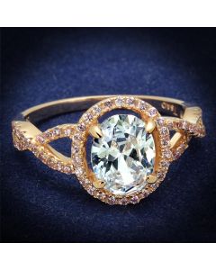 JCE489 Rose Gold 925 Sterling Silver Ring with AAA Grade CZ  in Clear
