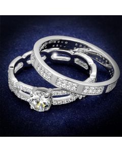 JCE499 Rhodium 925 Sterling Silver Ring with AAA Grade CZ  in Clear