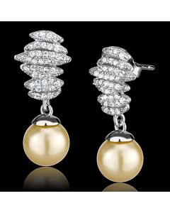 JCE531 Rhodium 925 Sterling Silver Earrings with Synthetic Pearl in Topaz
