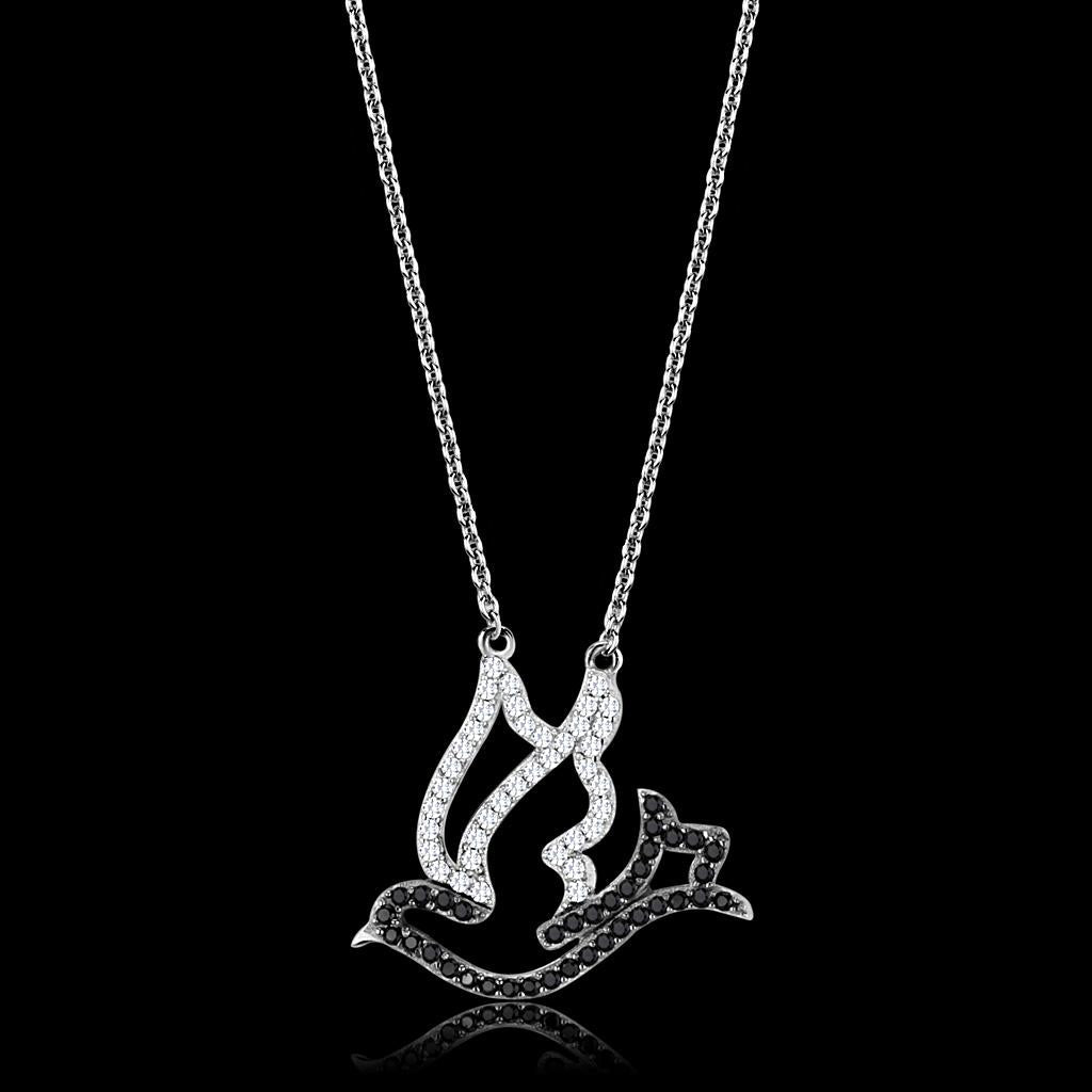 JCE563 Rhodium + Ruthenium 925 Sterling Silver Chain Pendant with AAA Grade CZ  in Clear