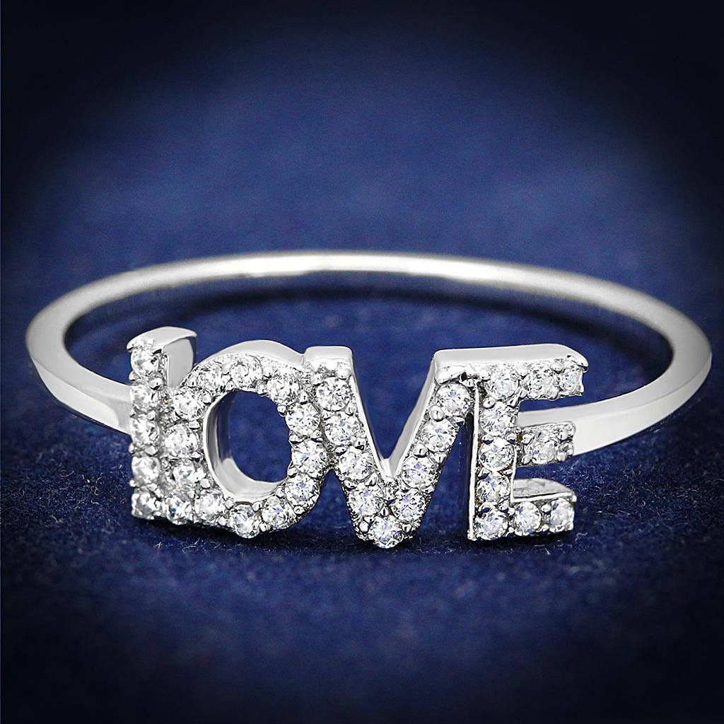 JCE580 Rhodium 925 Sterling Silver Ring with AAA Grade CZ  in Clear